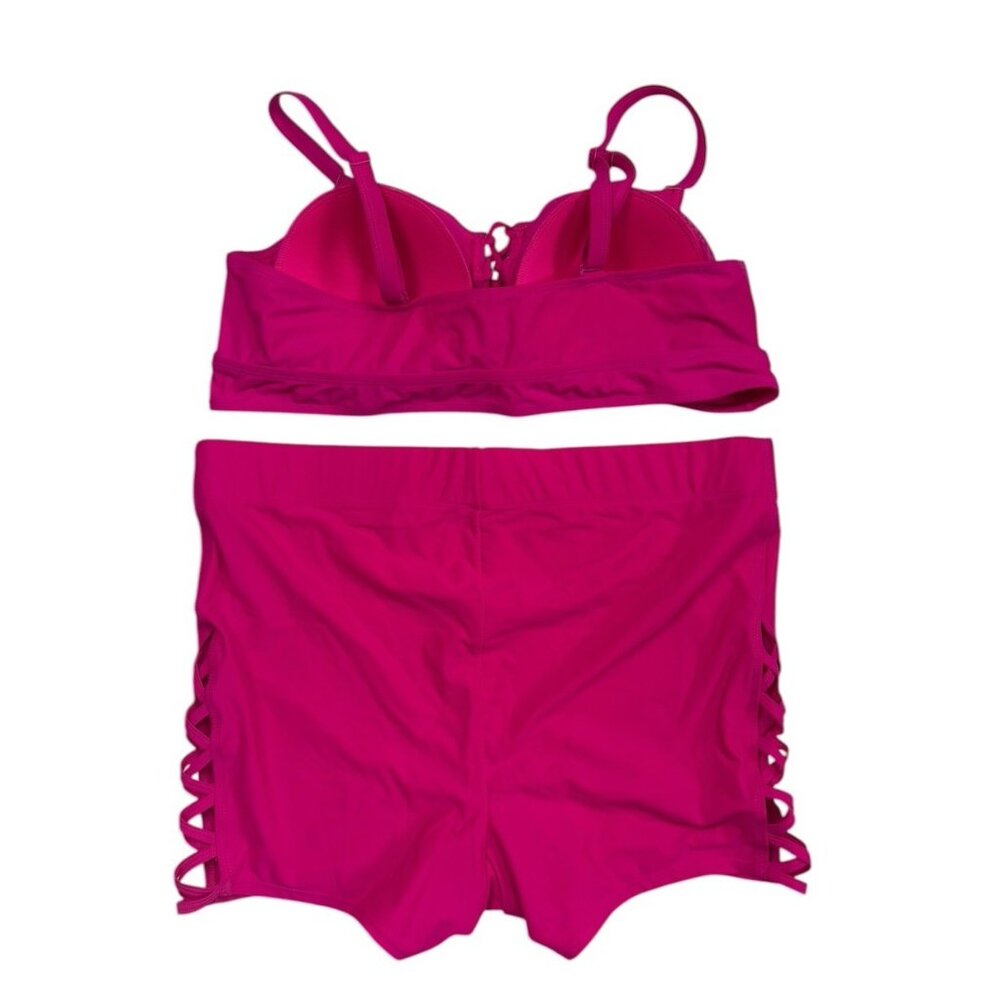 *Torrid 2 Pc Swimsuit Womens Plus 3 Hot Pink Bralette Brief Lace Up Beach Bikini - Picture 3 of 9